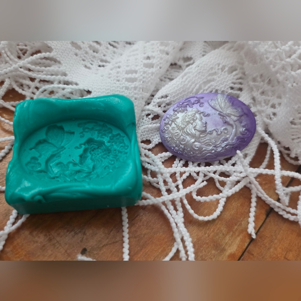 Fairy & Butterfly Cameo Mold, Jewelry Making For Resin / Polymer Clay 30x40mm